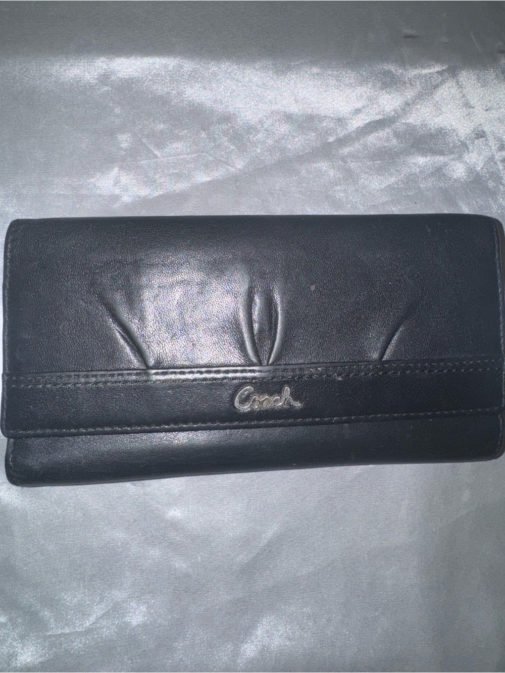 Coach Black Leather Foldover Wallet with Logo Detail